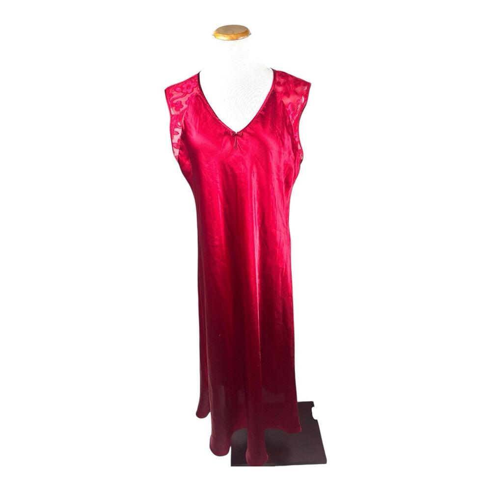 Oscar De La Renta Pink Label Red Lace Satin Full Length Gown Slip‎ Neglige XL